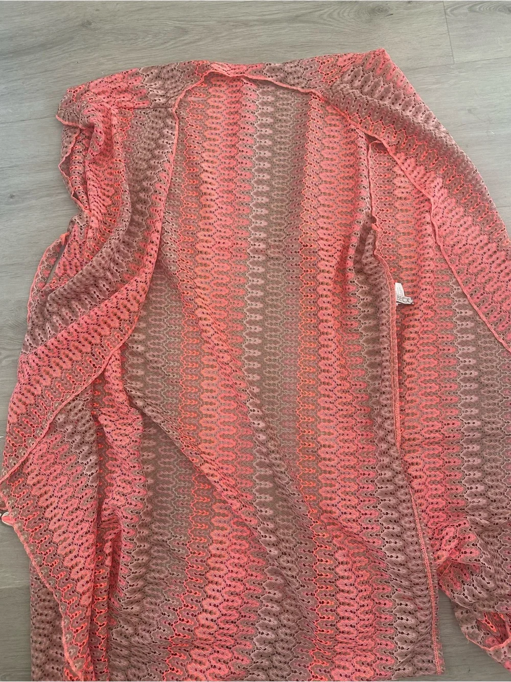 BECCA Pink and Coral Crochet Tassel Wrap